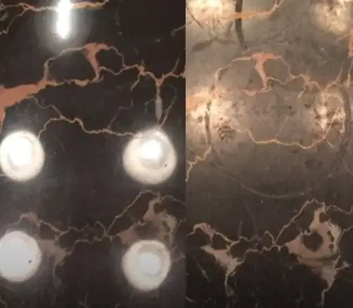 Glass rings on marble, before and after